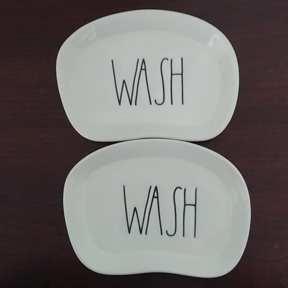 Rae Dunn Set of 2 Soap Dishes, "Wash"